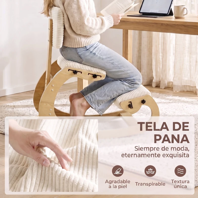 HOMCOM Silla de Rodillas Ergonómica con Respaldo Apoyo para Rodillas y Tapizado de Pana Crema
