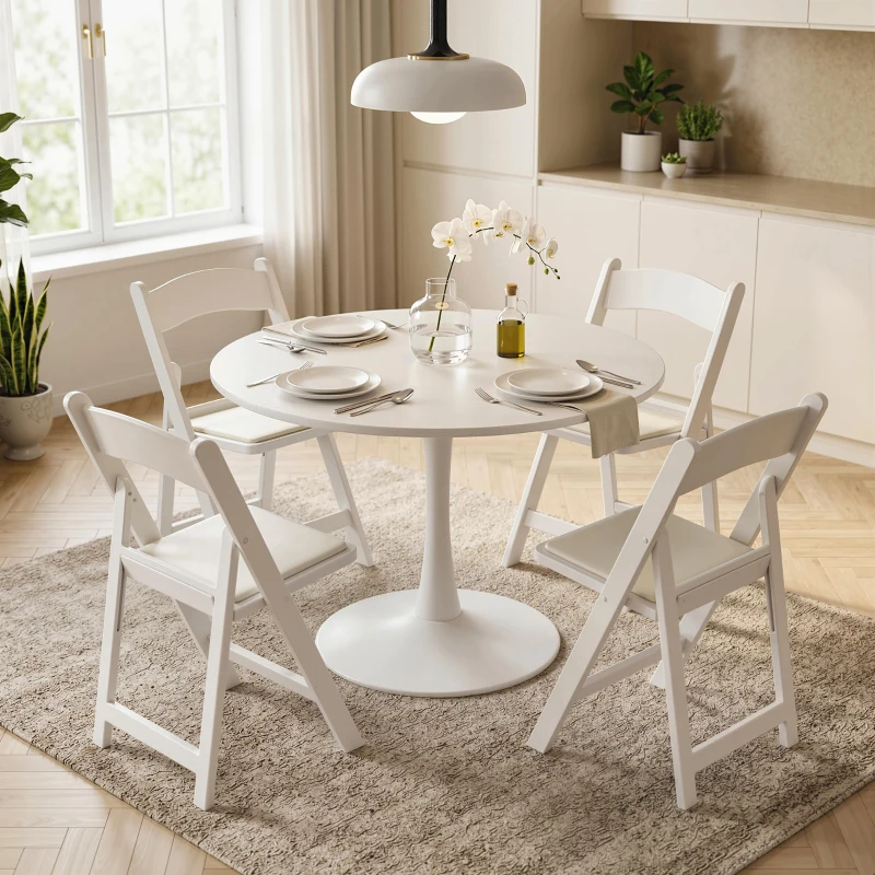 HOMCOM Lot de 4 chaises pliantes en résine et PU, chaises pliantes portables pour intérieur et extérieur, 45x44x78cm, blanc