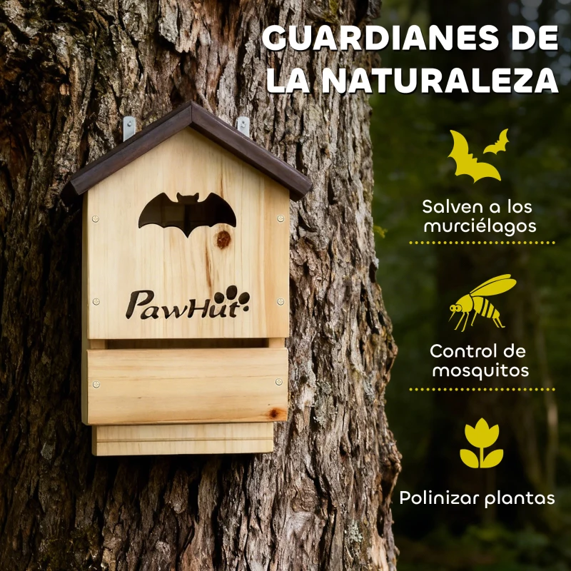 PawHut Set de 3 Casas para Murciélagos Cajas de Madera para Exterior Jardín Huerto o Granja Fácil de Montaje Natural