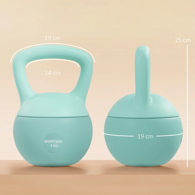 SPORTNOW Pesa Rusa 4 kg Kettlebell Relleno de Arena Metálica y Mango Antideslizante para Entrenamiento en Casa 19x15x25 cm Verde