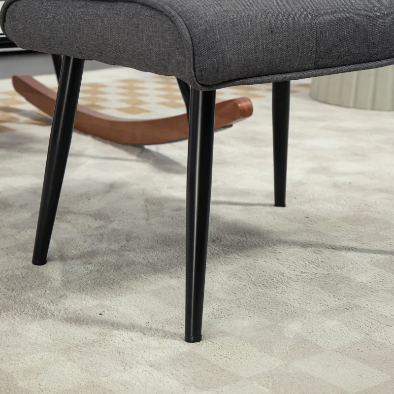 HOMCOM Schommelstoel met Voetenbank, Comfortabel, Tot 130 kg, Linnenlook, 64x89x90cm, Donkergrijs