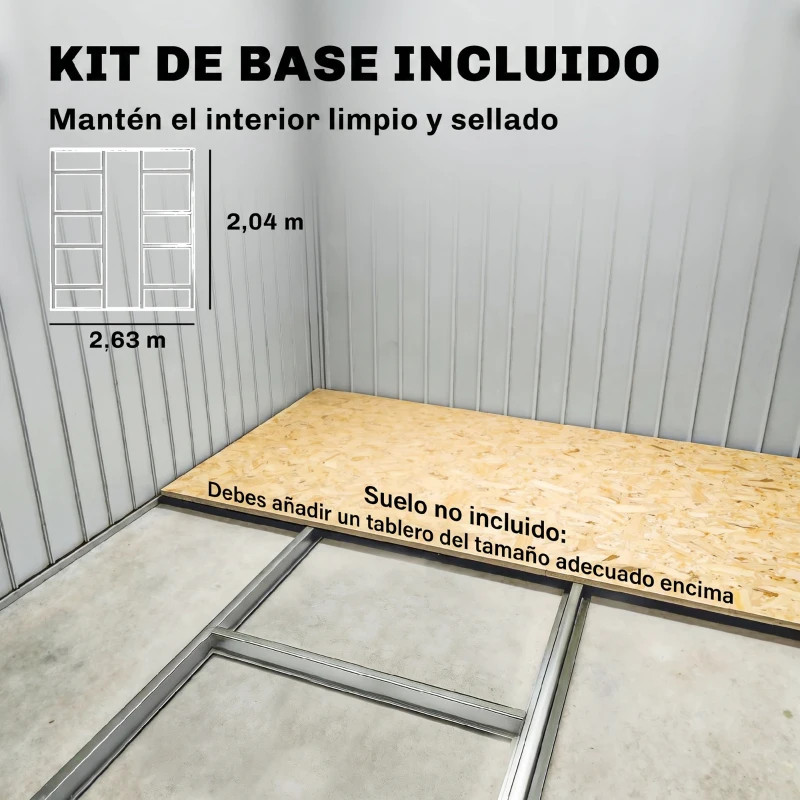 Outsunny Cobertizo de Jardín 8,3 m² 277x322x192 cm con 2 Puertas Corredizas Base Refuerzo (Suelo NO Incluido) Gris