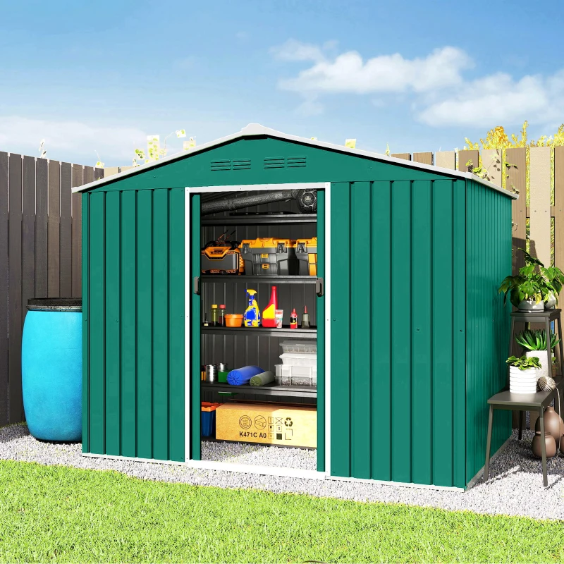 Outsunny Abrigo de Jardim Exterior 3,6 m² 236x171x191 cm com Portas Deslizantes e Ranhuras de Ventilação Verde