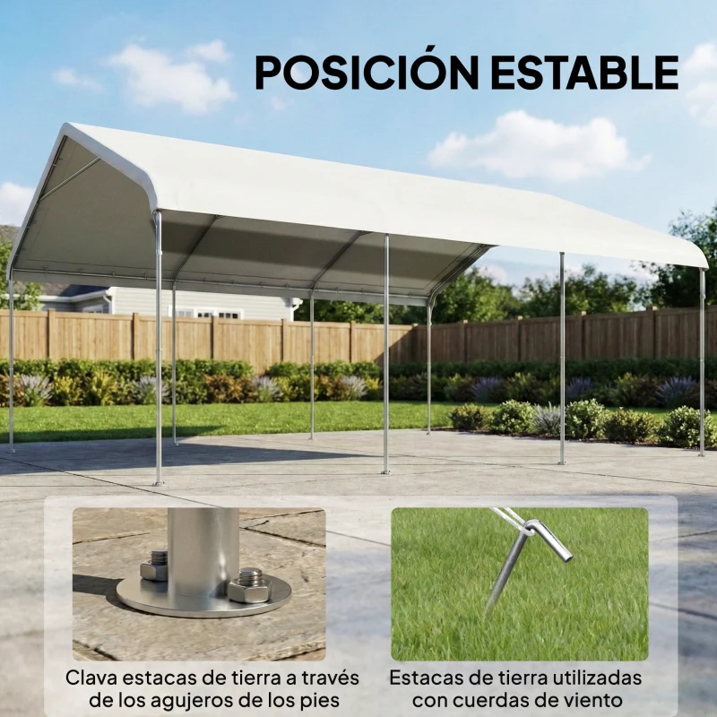 Outsunny Carpa Garaje Portátil 5x6 m con Estructura de Acero Galvanizado Impermeable Anti-UV Cobertizo para Herramientas Crema