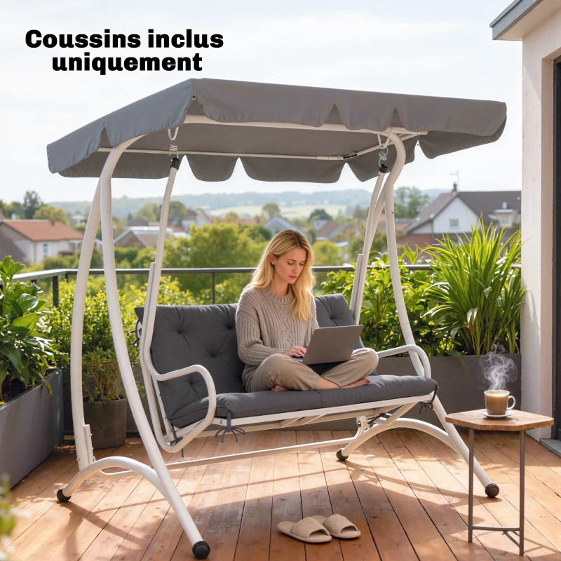 Outsunny Coussin de banc matelas assise dossier pour banc de jardin coussin balancelle canapé 3 places gris