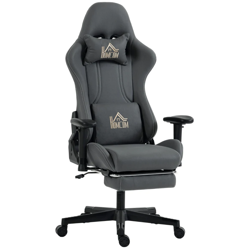 HOMCOM Chaise gaming ergonomique, fauteuil gamer avec accoudoirs 3D, dossier inclinable, hauteur réglable, 72x76x132cm, gris