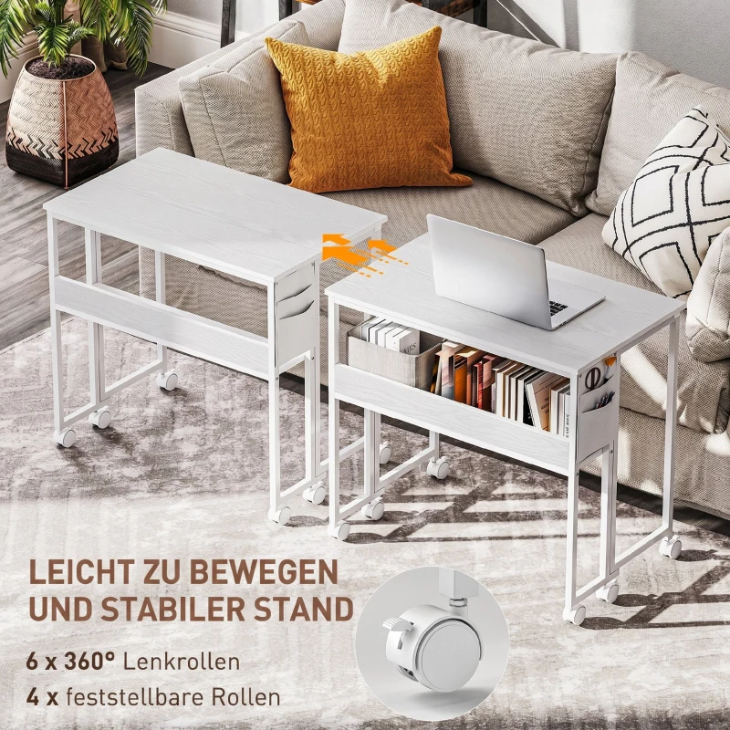 HOMCOM Faltbarer Schreibtisch, zum Beistelltisch umwandelbar, offenes Regal, Weiß