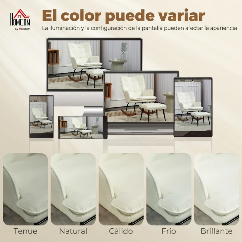 HOMCOM Silla Mecedora con Reposapiés Cojín Acolchado y Reposabrazos Carga 130 kg Crema