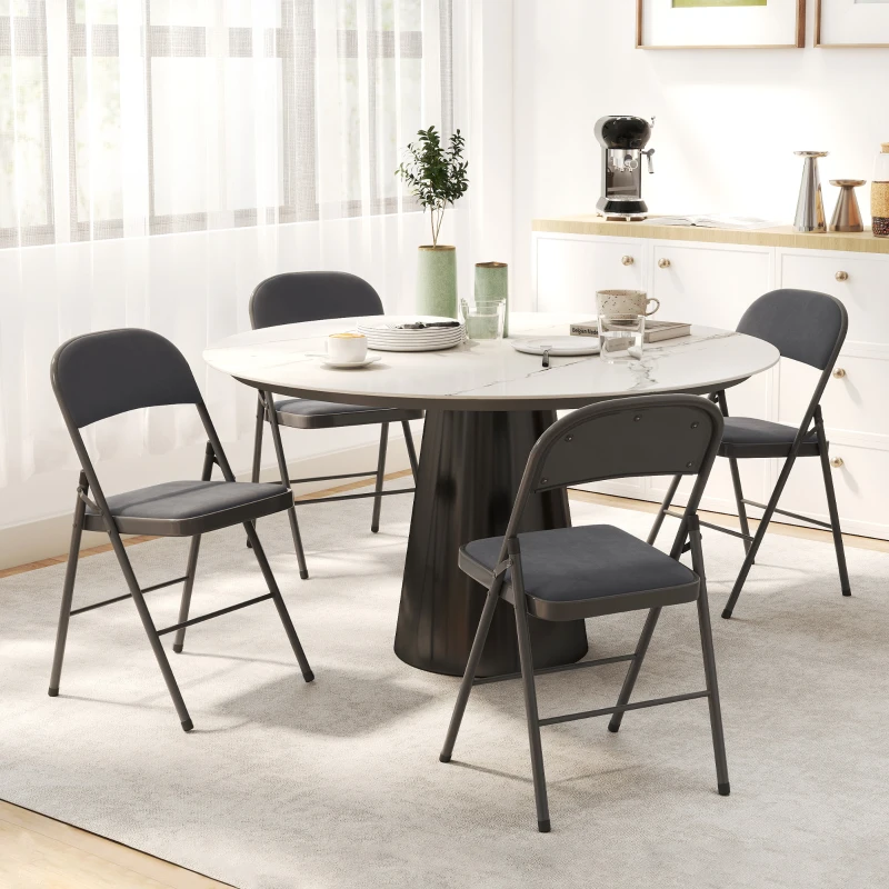 HOMCOM Lot de 4 chaises pliantes et portables intérieur avec assises et dossiers rembourrés en velours, cadre en acier, gris foncé