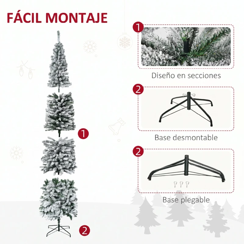 HOMCOM Árbol de Navidad Estrecho 270 cm Árbol Navideño Nevado con 1014 Ramas y Soporte de Metal para Salón Verde y Blanco