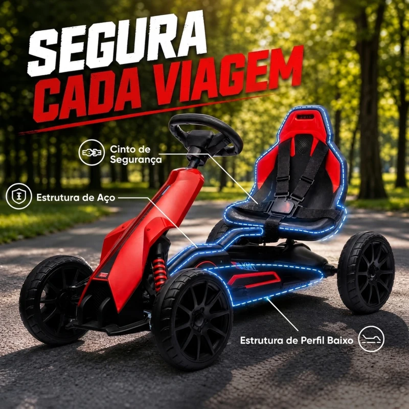 HOMCOM Go Kart Elétrico para Crianças Kart a Bateria 12V Velocidade Ajustável 3-5 km/h e Cinto de Segurança 100x58x58,5 cm Vermelho