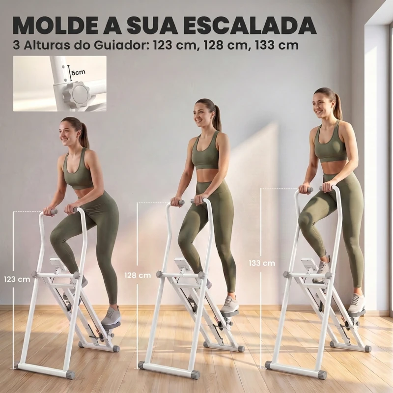 SPORTNOW Stepper de Escada Dobrável para Casa com 3 Níveis de Resistência, Guiador Ajustável, Monitor LCD e Suporte para Telemóvel