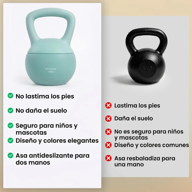SPORTNOW Pesa Rusa 6 kg Kettlebell Relleno de Arena Metálica y Mango Antideslizante para Entrenamiento en Casa 19x19x28 cm Verde