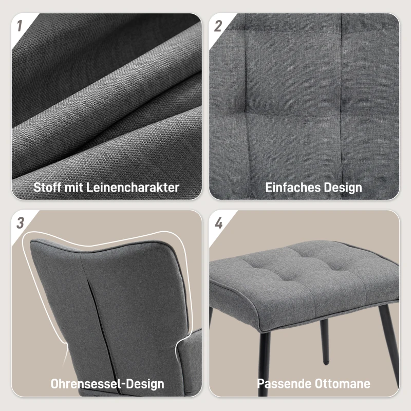 HOMCOM Schommelstoel met Voetenbank, Comfortabel, Tot 130 kg, Linnenlook, 64x89x90cm, Donkergrijs