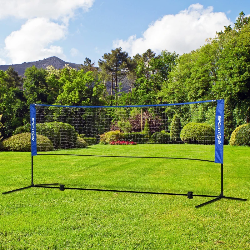 SPORTNOW Filet de badminton, filet portable, hauteur ajustable 107-155 cm, avec sac de transport, cadre métallique, noir, bleu