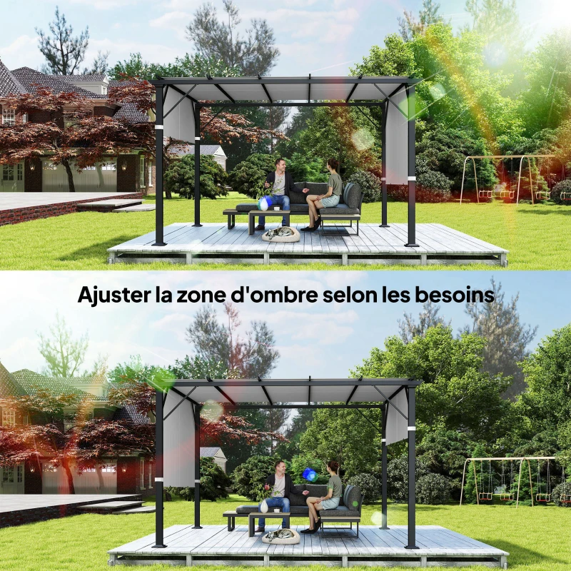 Outsunny Lot de 2 toiles de rechange pergola rétractable 4,9 x 1,2 m pour pergola de 3 x 3 m polyester protection UV gris clair
