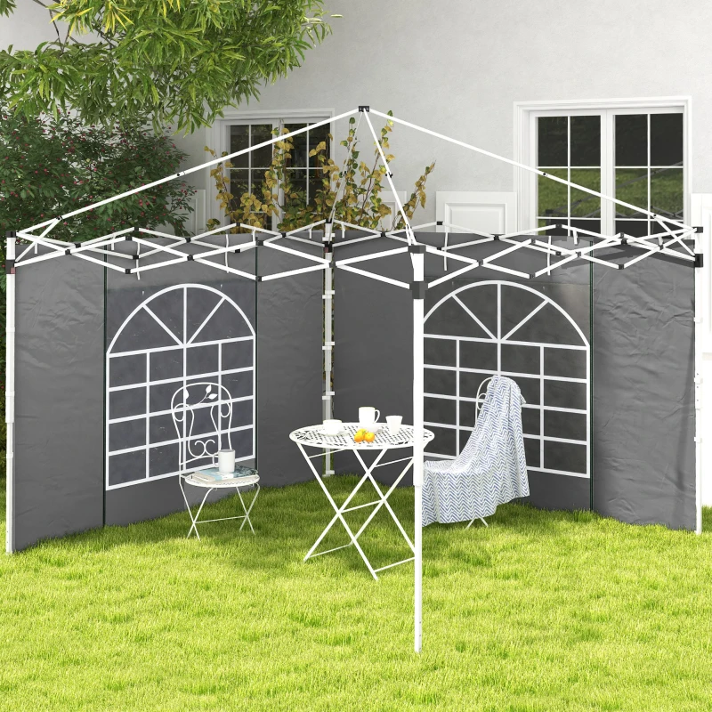 Outsunny 2 Paredes Laterales para Carpas 300x200 cm con Ventana Enrollable y Puerta con Cremallera para Carpa 3x3 m o 3x6 m Gris