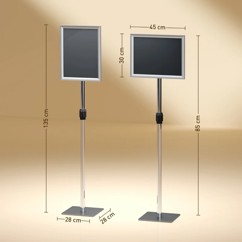 HOMCOM Infoständer DIN A3 Höhenverstellbar Plakatständer Bodenstehend mit Robuster Standfuß für Horizontal & Vertikal