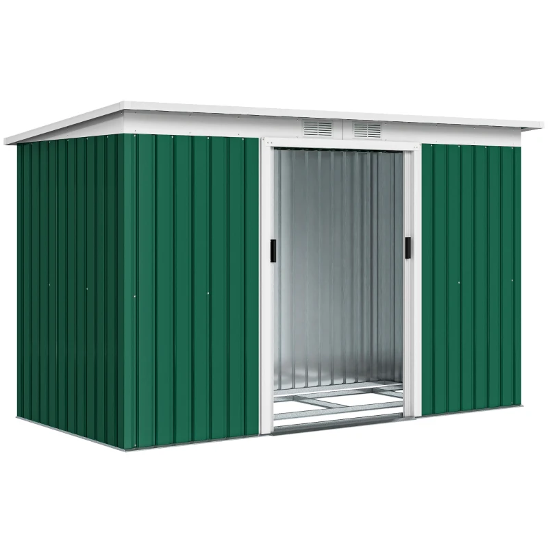 Outsunny Cobertizo de Jardín 280x130x172 cm Caseta de Exterior Metálica para Almacenamiento de Herramientas Verde Oliva
