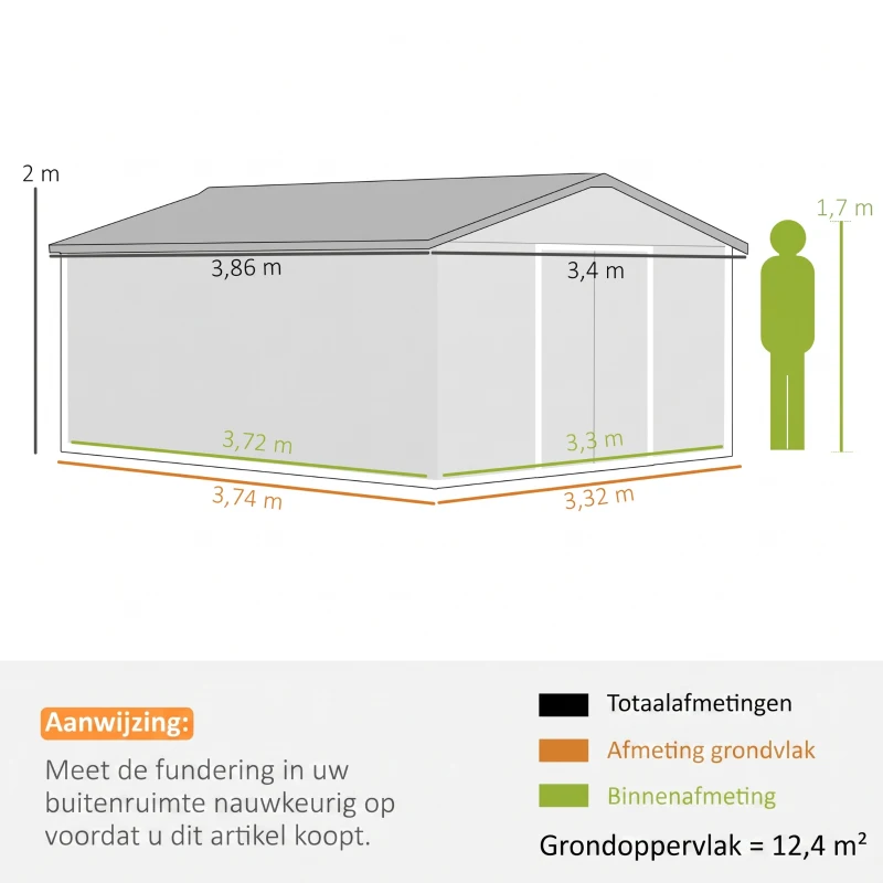 Outsunny Gereedschapsschuur met fundering 24,5 m³ gereedschapsschuur tuinhuisje stalen schuifdeur