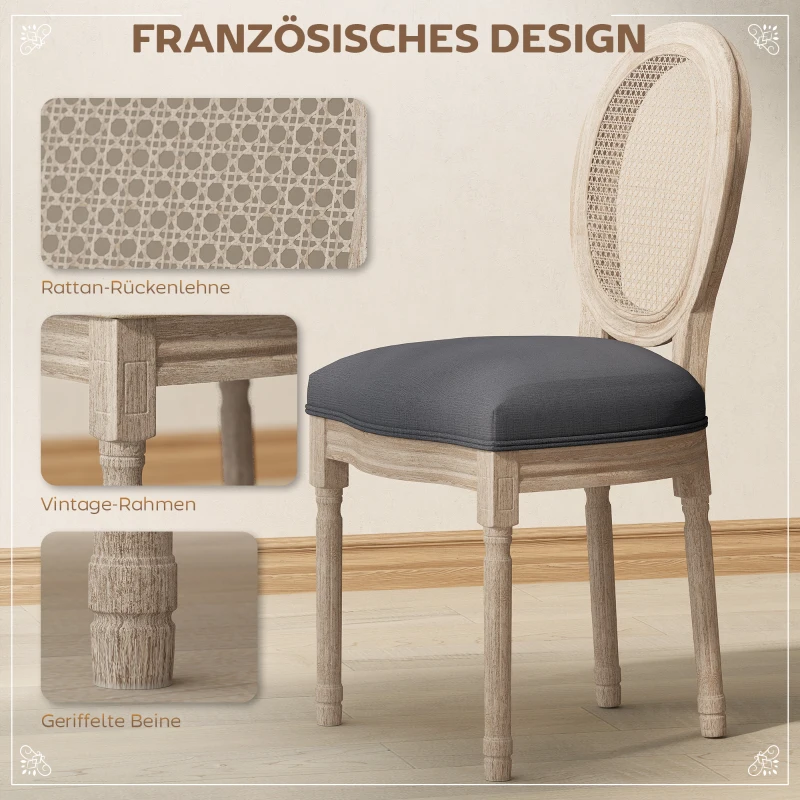 HOMCOM Keukenstoelen Set van 2, Zacht Gepolsterd, Vintage Ontwerp, Rattan Look, Grijs(m-4)