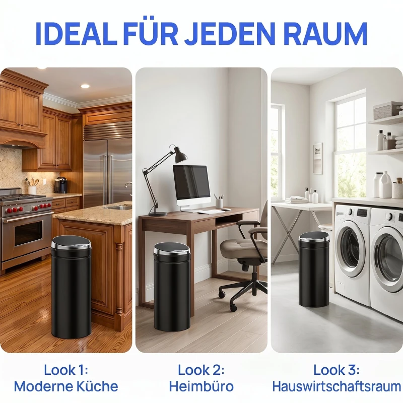 HOMCOM 50 L Sensor Mülleimer, Automatischer Abfalleimer, Rostfreier Kücheneimer mit Infrarotsensor, für Küche, Esszimmer
