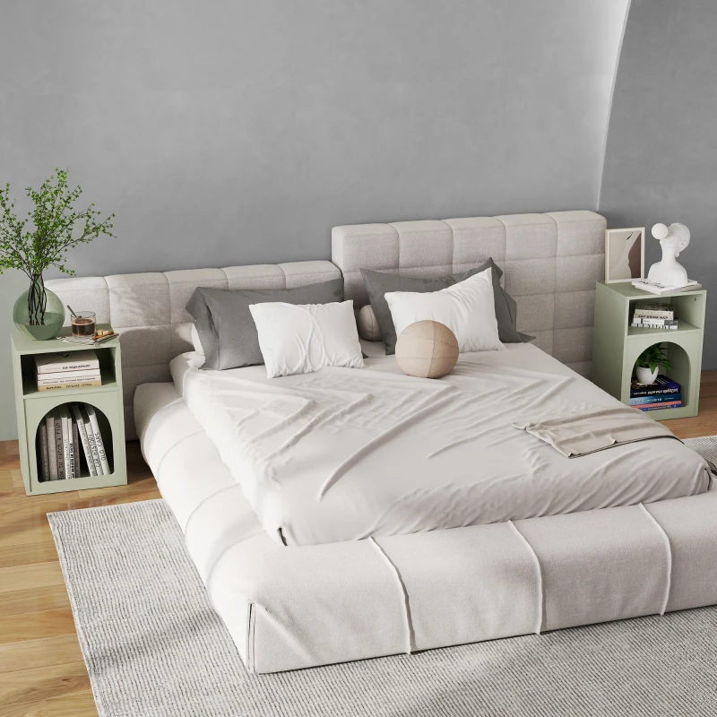 HOMCOM Mesa de Cabeceira Estreita com 2 Compartimentos Abertos e Design em Arco 40x30x60 cm Verde-Claro