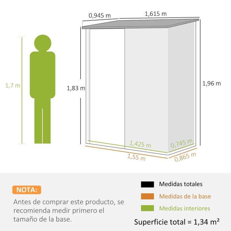 Outsunny Cobertizo de Jardín Exterior 1,34 m² 161,5x94,5x196 cm con Puerta y Cerradura para Almacenamiento de Herramientas Negro