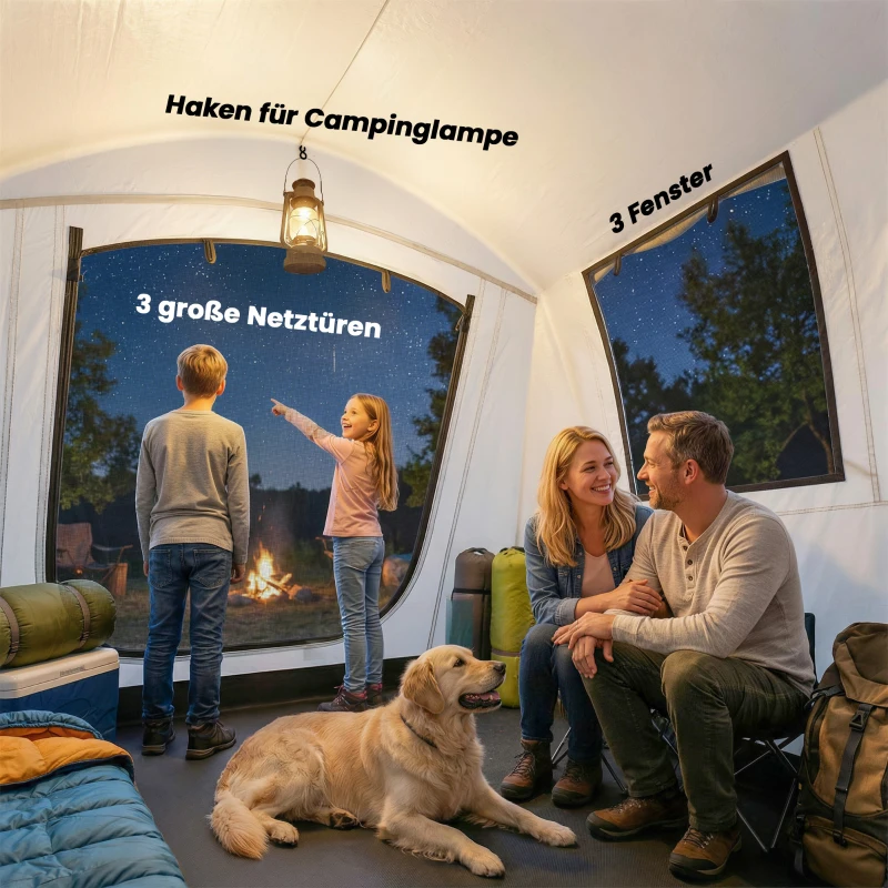 Outsunny Aufblasbares Zelt 2-4 Personen Schneller Aufbau Outdoor Zelt für Camping mit Luftpumpe Mesh Fenster Heringen Vordach