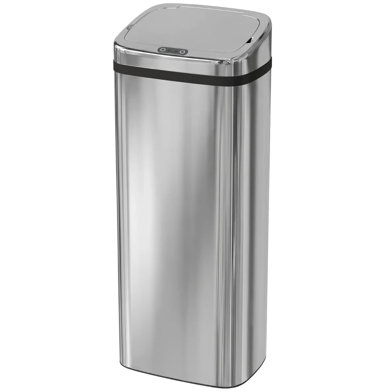 HOMCOM Sensor Mülleimer 50L Automatik Mülleimer mit Bewegungssensor, Wasserdichter Abfalleimer für Büro, Schlafzimmer, Küchen Edelstahl Silber