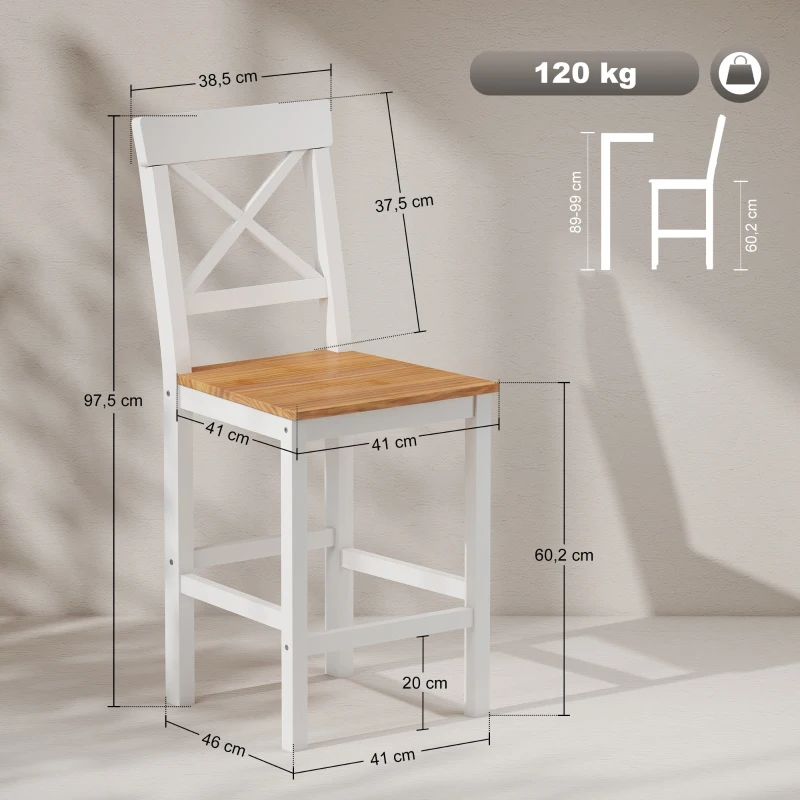 HOMCOM Conjunto de 2 Bancos de Bar de Madeira com Encosto e Apoio para os Pés Estilo Rústico para Cozinha 41x46x97.5 cm Natural