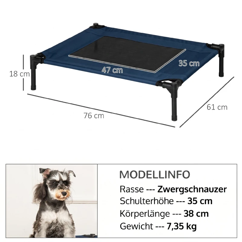 PawHut Hundebett Outdoor erhöht Katzenbett Stahlrahmen 600D Oxford-Gewebe Blau 76 x 61 x 18 cm