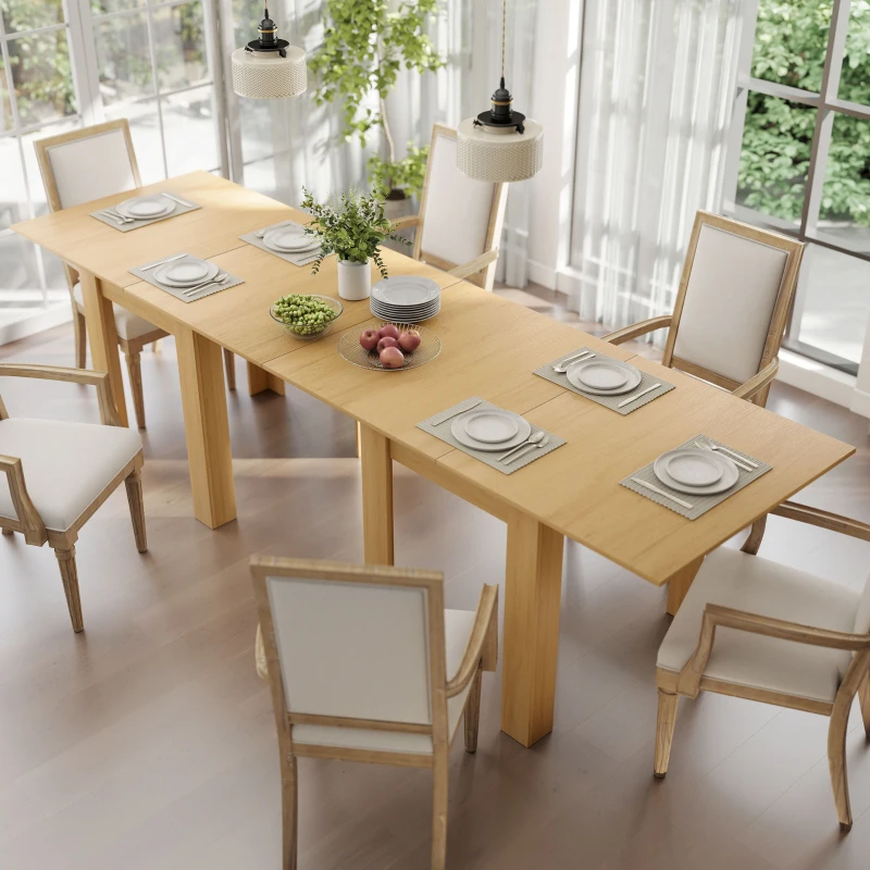 HOMCOM Table à manger extensible rectangle pour 4 à 6 personnes, table de cuisine 70-140 cm, patins en feutre, bois naturel