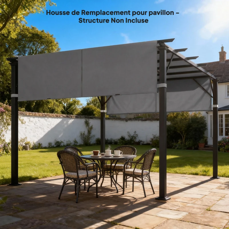 Outsunny Lot de 2 toiles de rechange pergola rétractable 4,9 x 1,2 m pour pergola de 3 x 3 m polyester protection UV gris foncé