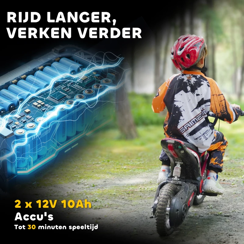 HOMCOM Elektrische Kindermotorfiets, 24V met Toeter en Verlichting, Draaigashendel, 8-16 km/u, 8-12 Jaar, Rood(m-6)