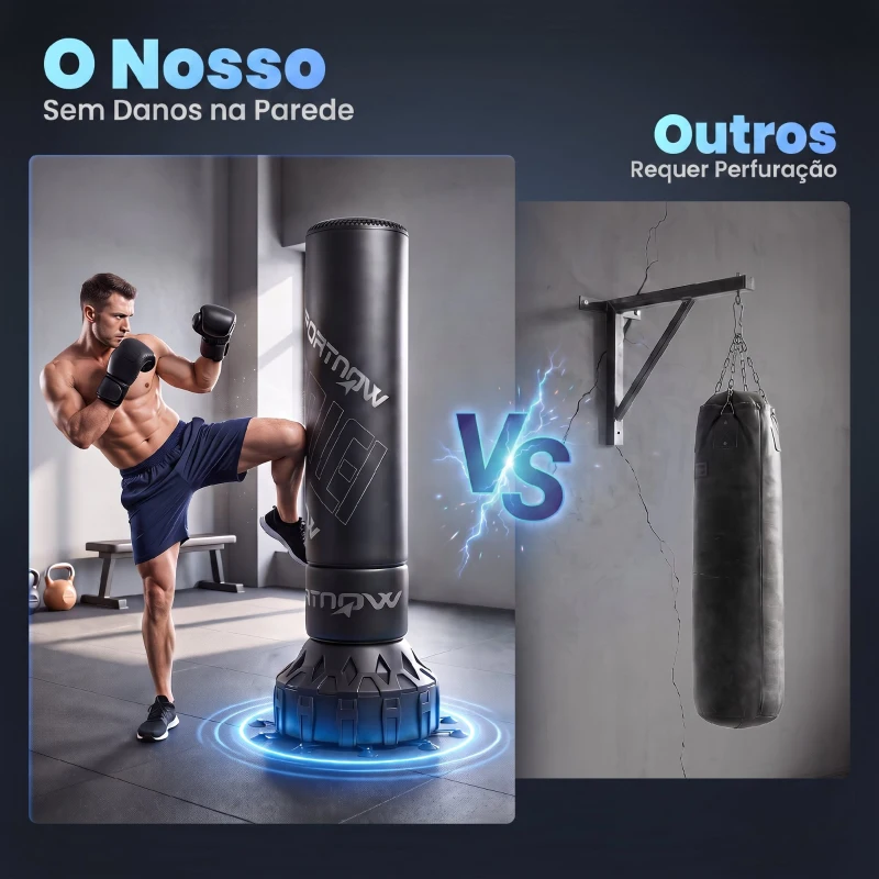 SPORTNOW Saco de Boxe de Pé para Adultos 180 cm com Absorção de Impactos, Luvas e Base Enchível 120 kg Areia/70 kg Água