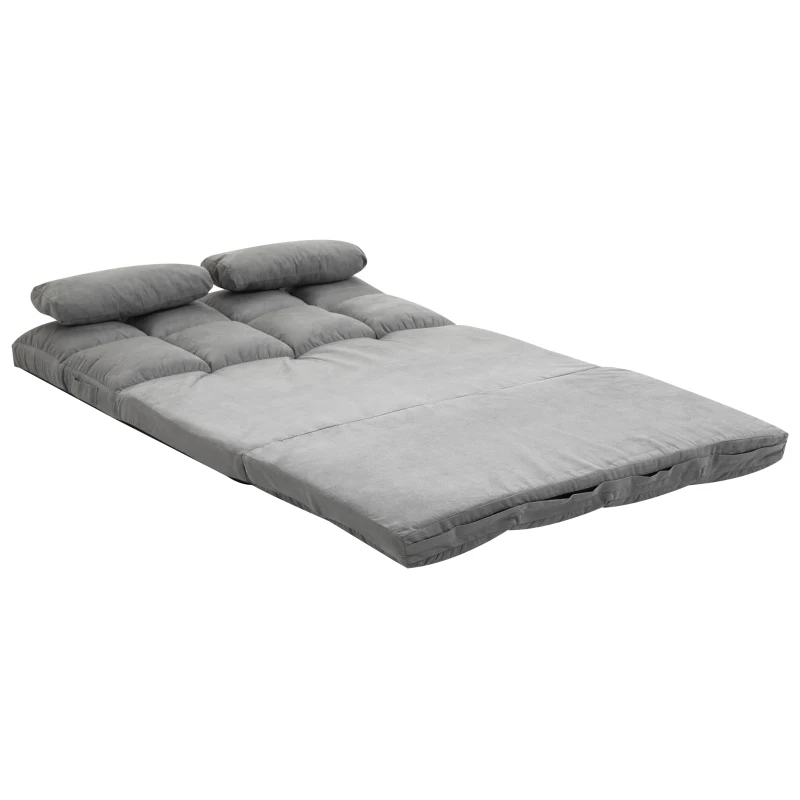 HOMCOM Chauffeuse 2 places canapé-lit convertible fauteuil de sol pliable dossier réglable 2 coussins inclus en polyester aspect suédé, pour salon, chambre et bureau, gris