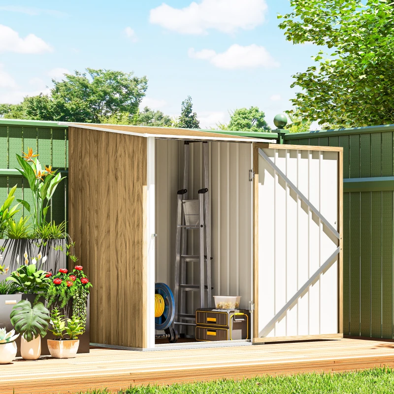 Outsunny Abrigo de Jardim Metálica 0,92 m² 100x103x160 cm com 1 Porta e Fecho para Armazenamento de Ferramentas Castanho Claro
