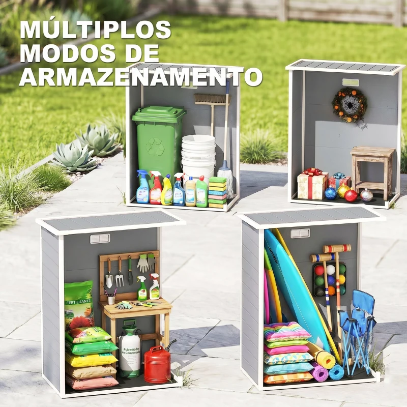 Outsunny Abrigo de Jardim 1,14 m² 151x92x193 cm Abrigo de Exterior Metálico com Chão Porta de Correr Janela e Teto Inclinado Cinzento