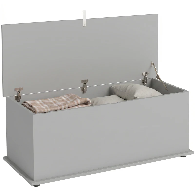 HOMCOM Coffre de rangement, banc de rangement avec couvercle rabattable et charnières de sécurité, 100 x 40 x 40 cm, gris