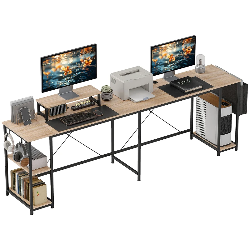 HOMCOM Escritorio Esquinero Reversible en L Largo 168-240 cm Industrial con Soporte Monitor y CPU Estantería Bolsillo Natural