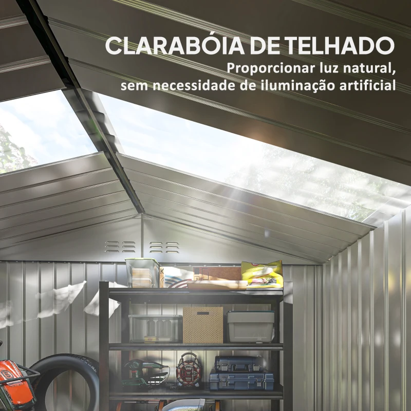 Outsunny Abrigo de Jardim 4,9 m² 277x195x192 cm com 2 Portas Deslizantes Base Reforçada (Chão NÃO Incluído) Cinzento Escuro