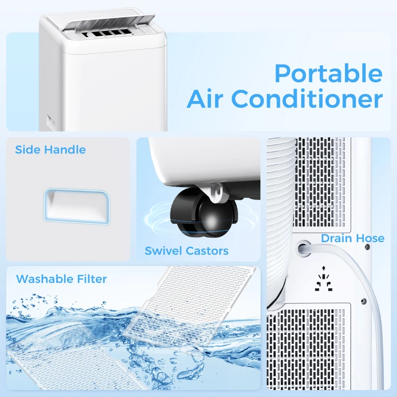 HOMCOM Aire Acondicionado Portátil 12000 BTU 5 en 1 Enfriamiento Deshumidificador Ventilador Temporizador para 35 m² Blanco