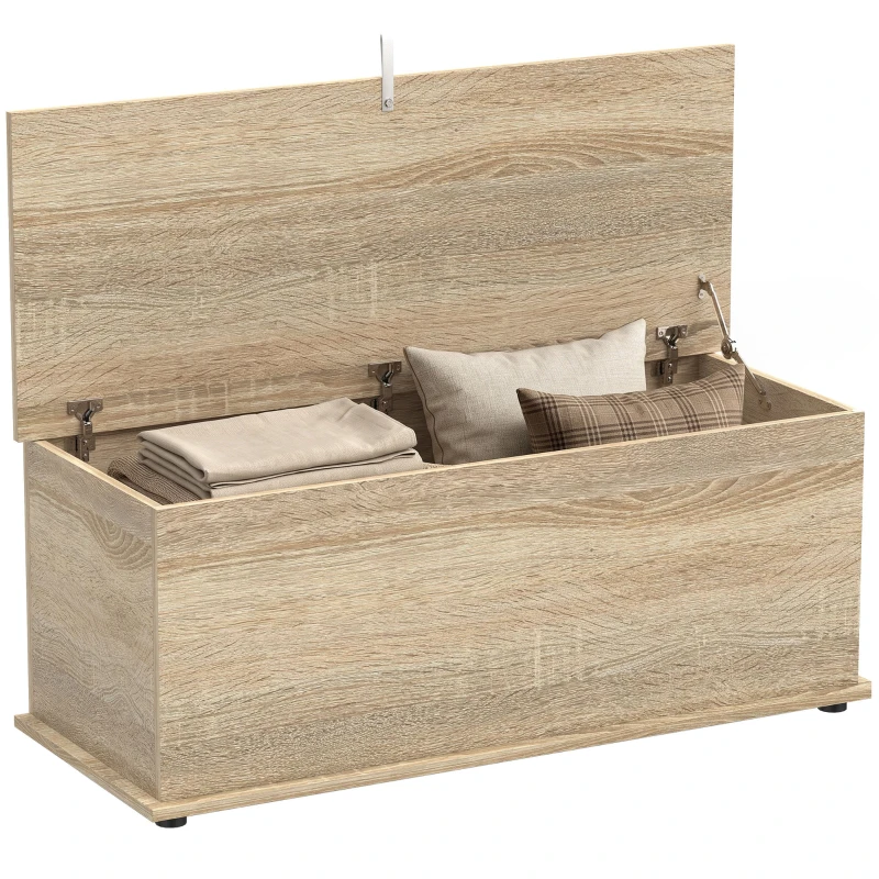 HOMCOM Coffre de rangement, banc de rangement avec couvercle rabattable et charnières de sécurité, 100 x 40 x 40 cm, naturel