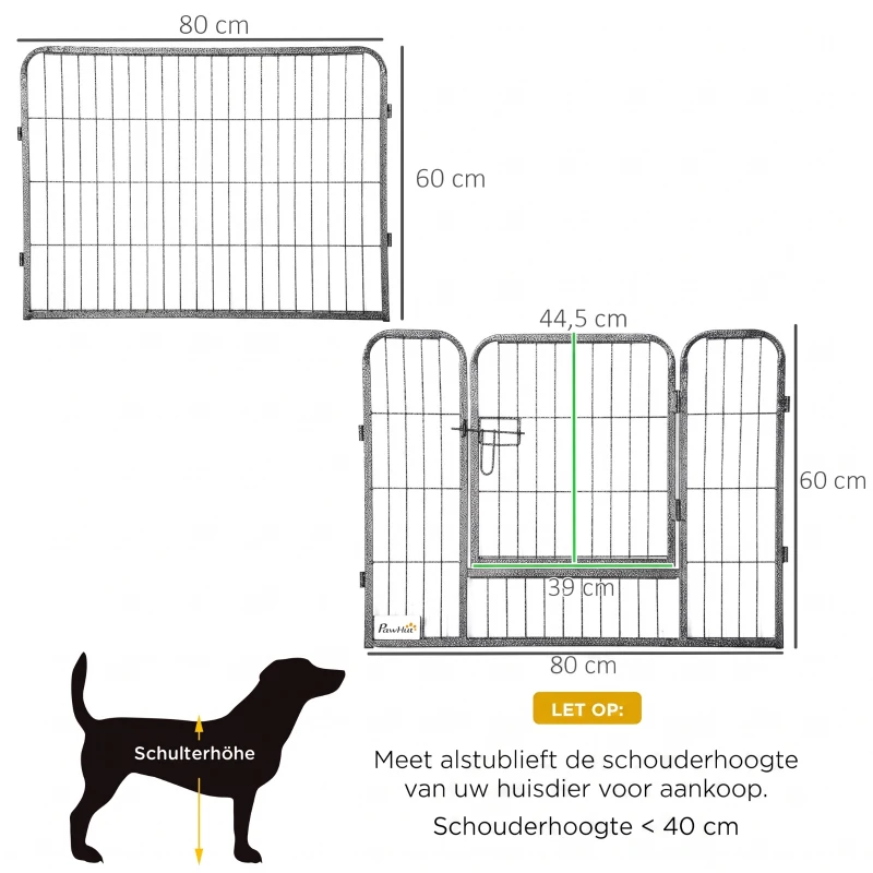 PawHut Grote 16-delige box om te bouwen tot 2 hokken Staalgrijs 80 x 60 x 1,5 cm (elk deel)(m-3)