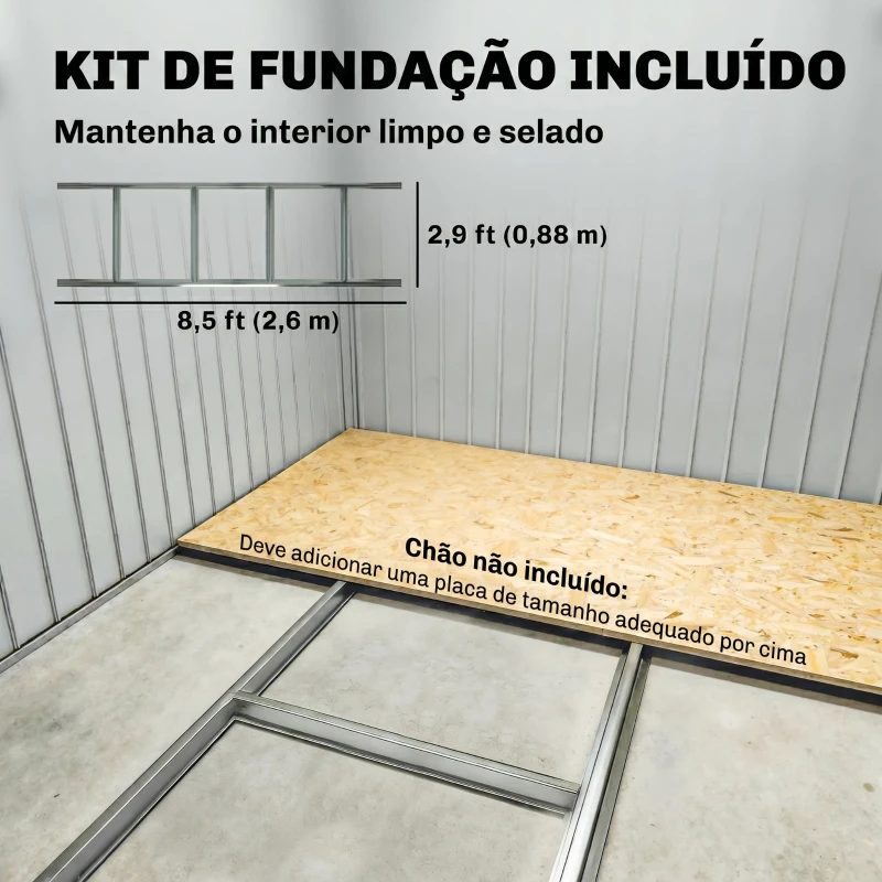 Outsunny Abrigo de Jardim 277x195x192 cm  Metálico para Armazenamento de Ferramentas com Base de Reforço Incluída Madeira
