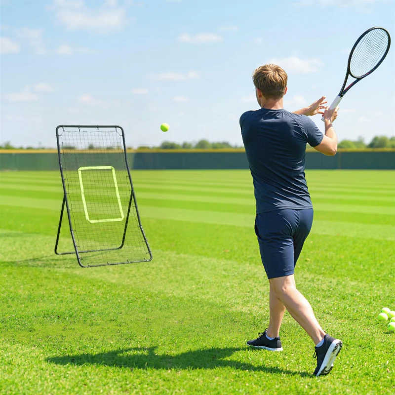 HOMCOM Baseball Rebounder, Tragebar Softball Pitchback-Netz, Rückprallnetz mit Ziel Zone, Pitching Netz für Basebälle Softbälle, Metall, Schwarz