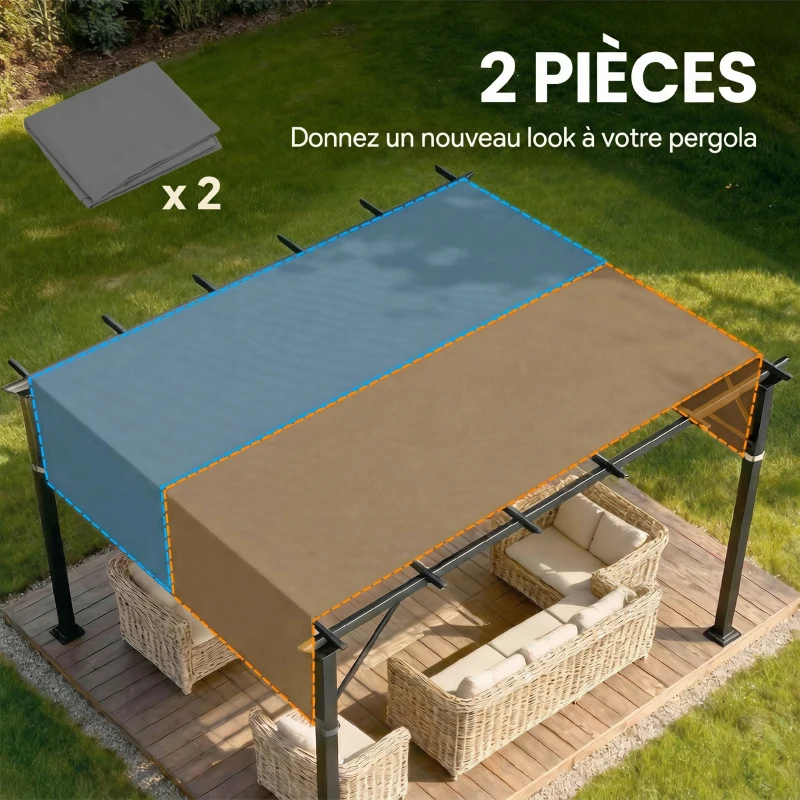 Outsunny Lot de 2 toiles de rechange pergola rétractable 4,9 x 1,2 m pour pergola de 3 x 3 m polyester protection UV gris foncé