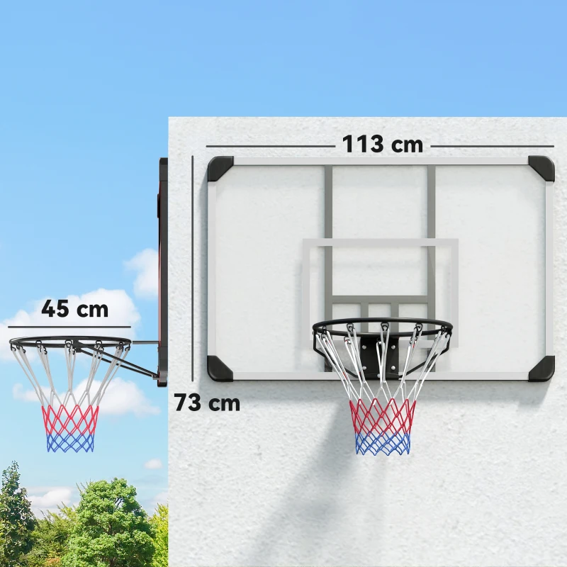 SPORTNOW Panier de basketball mural avec panier spécial filet toutes saisons pour l'intérieur et l'extérieur 113x61x73cm blanc