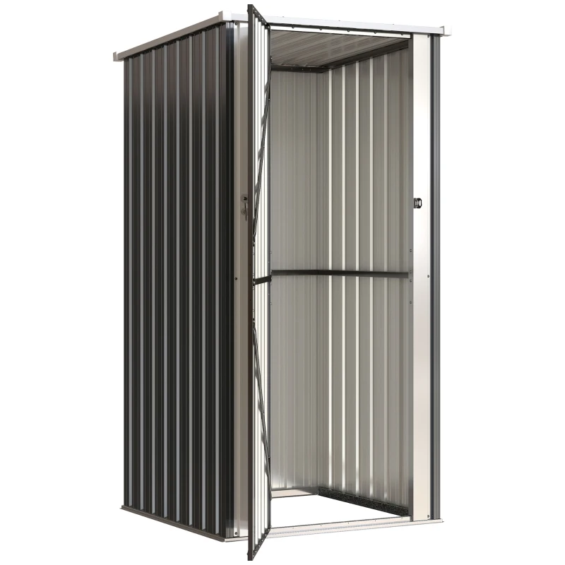 Outsunny Cobertizo de Jardín Exterior 0,69 m² 83x89x163 cm con Techo Inclinado Puerta con Cerradura Incluye Guantes Gris Oscuro